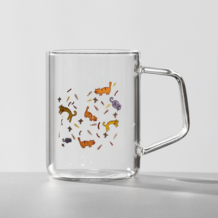 耐高温玻璃杯 家用咖啡杯高硼硅玻璃水杯子 猫咪的梦 350ml