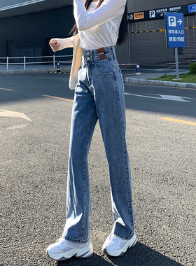 双排扣高腰窄版阔腿裤牛仔裤女秋冬2025爆款小个子胖mm直筒长裤子