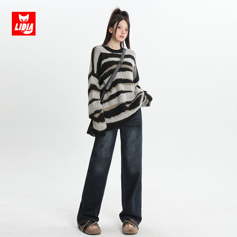 美式做旧阔腿牛仔裤女2025春夏新款九分直筒长裤高腰小个子拖地裤