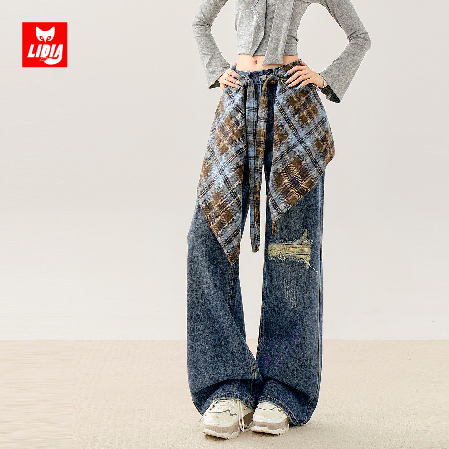 复古破洞阔腿牛仔裤女秋冬2025新款屁帘设计感高腰显瘦宽松直筒裤,女装/女士精品,牛仔裤,淘宝优惠券,粉丝福利购,淘宝优惠卷