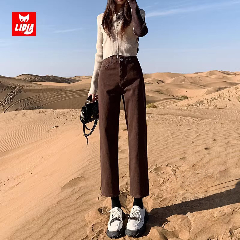 美拉德棕色牛仔裤女新款