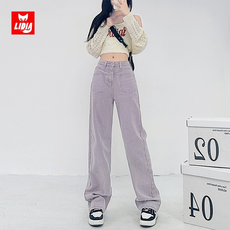 窄版直筒牛仔裤女秋冬款2025新款今年流行欧货高腰阔腿裤紫色裤子,女装/女士精品,牛仔裤,淘宝优惠券,粉丝福利购,淘宝优惠卷