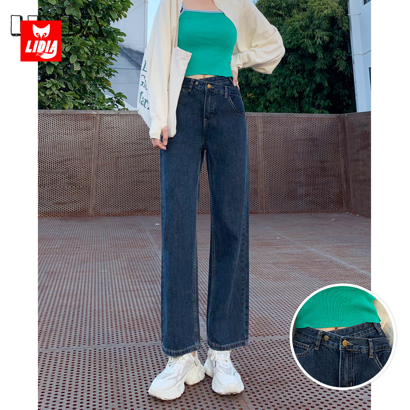 高腰直筒宽松阔腿裤设计感裤子