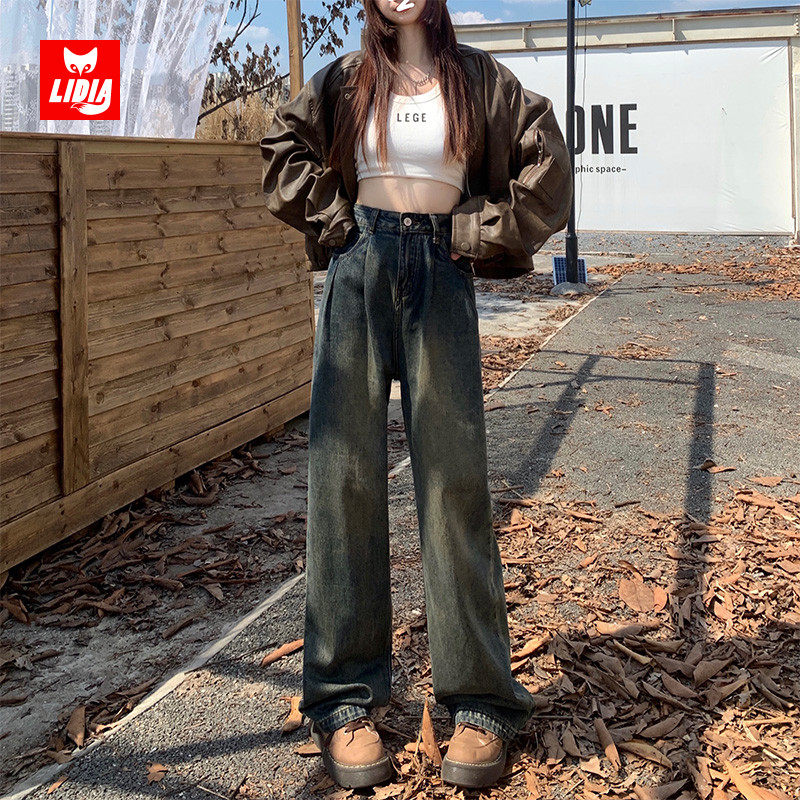 水泥灰阔腿牛仔裤女2025新款秋冬高腰宽松复古小个子山本直筒裤子,女装/女士精品,牛仔裤,淘宝优惠券,粉丝福利购,淘宝优惠卷