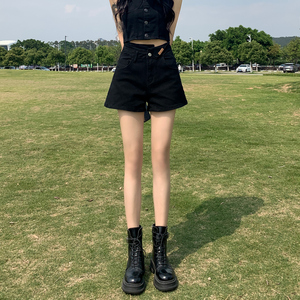 高腰黑色牛仔短裤女夏季2023年新款a字宽松显瘦辣妹热裤外穿裤子