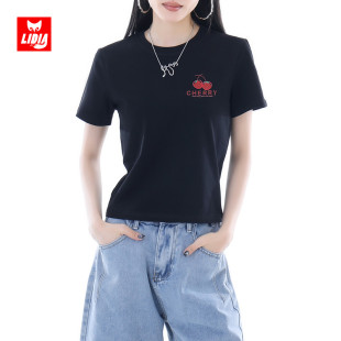 宽松a字半袖 黑色短袖 2025新款 薄款 显瘦正肩休闲圆领上衣 t恤女夏季