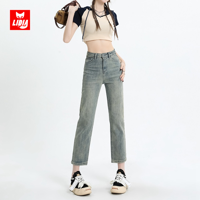 高腰直筒牛仔裤女夏季浅色烟管裤