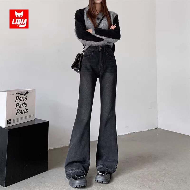 复古微喇牛仔裤高腰喇叭裤女