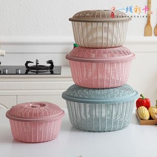 厨房碗筷收纳筐带盖子馒头馍馍筐塑料篮菜篮子果蔬筛子沥水篮洗菜