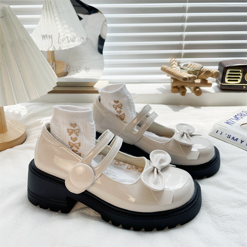 厚底法式蝴蝶结玛丽珍小皮鞋女2022夏季新款配裙子日系jk粗跟单鞋