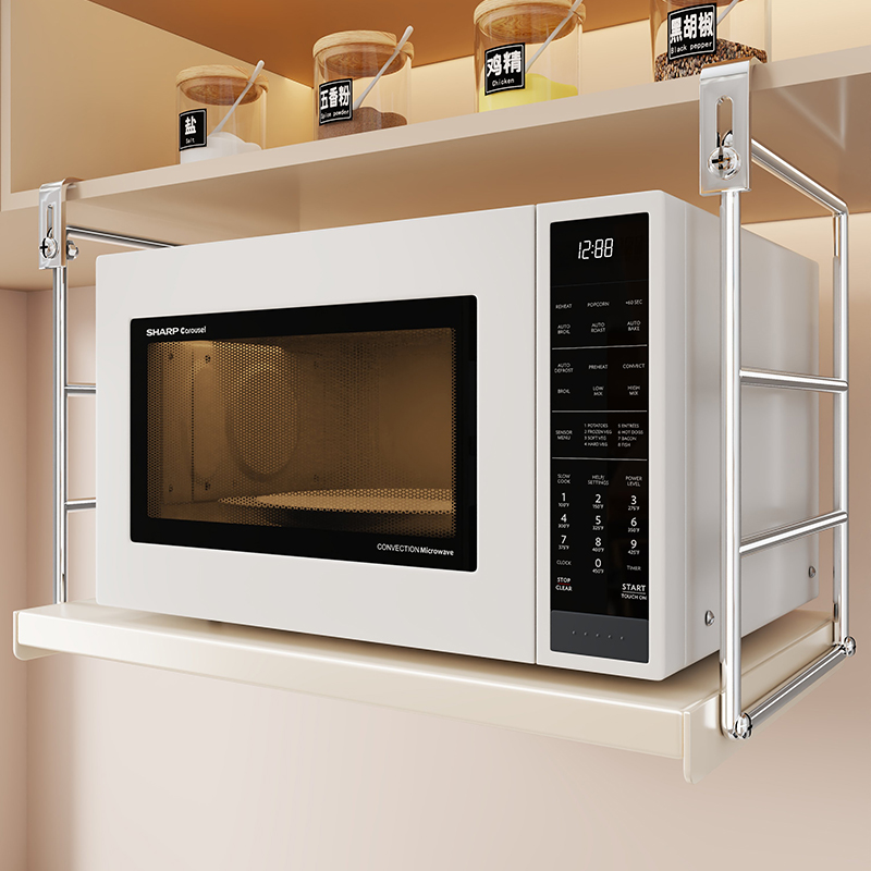 微波炉置物架厨房柜下壁挂式架子免打孔橱柜收纳放烤箱多功能支架