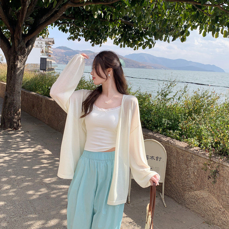 苏三三 防晒开衫女薄款夏季2026新款中长款罩衫上衣亚麻针织外套