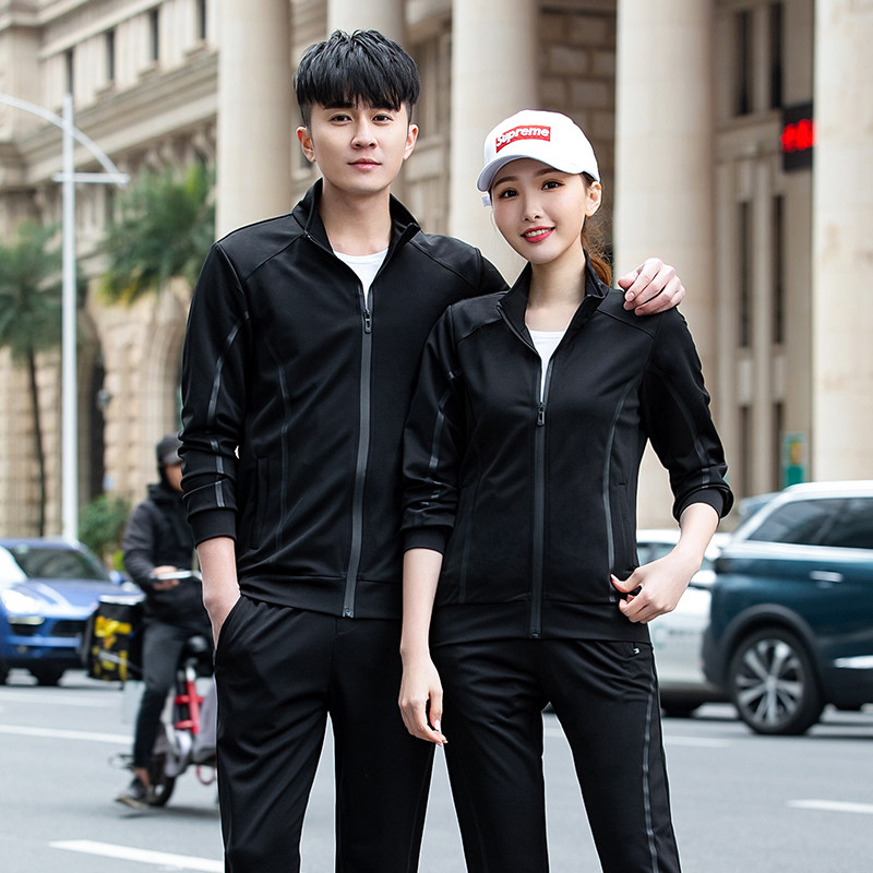 春秋季情侣运动套装男女新款韩版潮流休闲大码开衫立领外套百搭