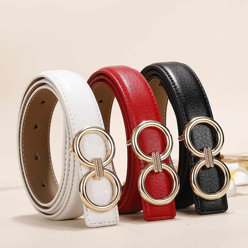 女士皮带牛仔裤百搭红白色女式