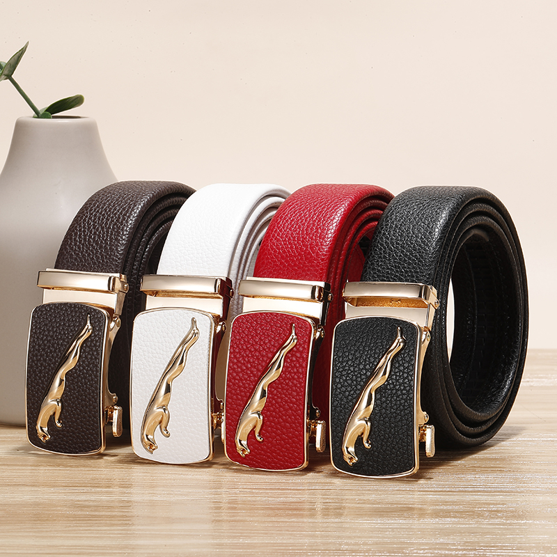 红色中青年商务韩潮休闲真皮皮带