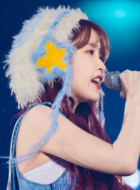 IU同款拼色条纹兔耳朵针织帽子女秋冬季保暖百搭护耳毛线帽雷锋帽