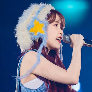 IU同款拼色条纹兔耳朵针织帽子女秋冬季保暖百搭护耳毛线帽雷锋帽