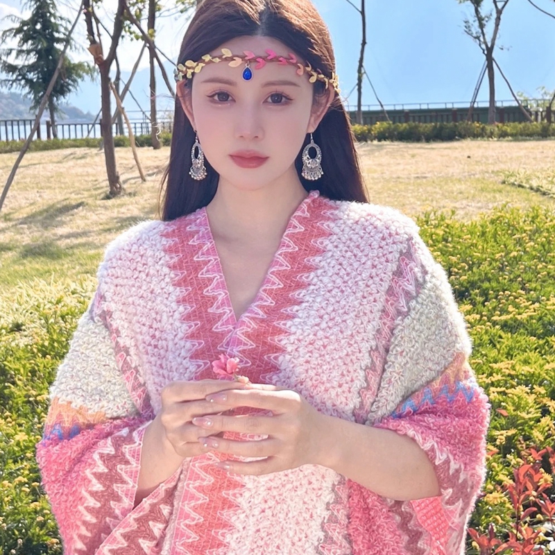 披肩女民族风云南大理丽江青海西藏旅游特色针织外搭斗篷披风围巾