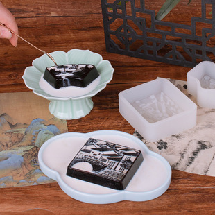 国潮国风水墨画仙草冻硅胶模具甜点中式龟苓膏果冻布丁磨具易脱模