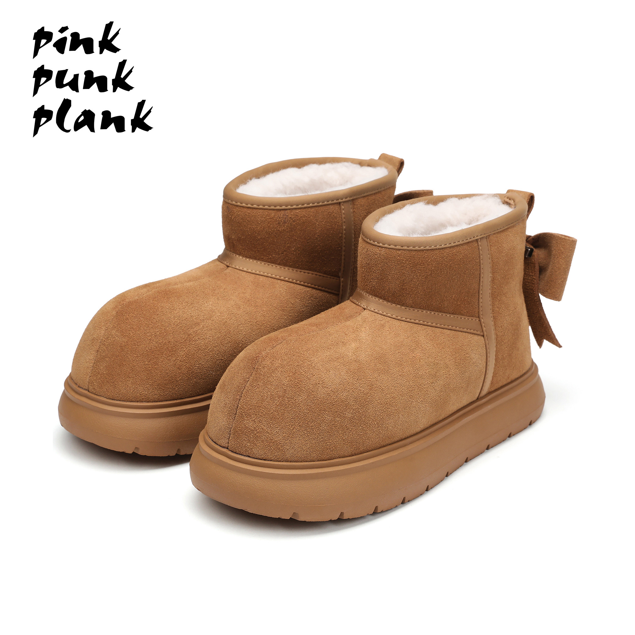 pinkpunkplank小熊麂皮雪地靴