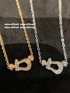 Misa official｜s925银mini马蹄扣项链纯银镀18k玫瑰金满钻锁骨链