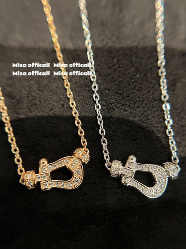 Misa official｜s925银mini马蹄扣项链纯银镀18k玫瑰金满钻锁骨链