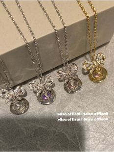 Misa officail｜纯银s925绝美蝴蝶结orb立体满钻锁骨链项链choker