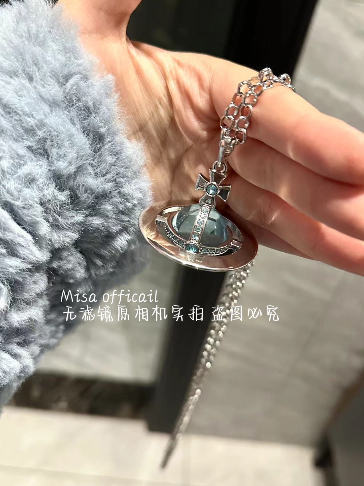 超冰透！Misa officail｜冰川蓝立体土星orb锁骨链毛衣链小众叠戴 饰品/流行首饰/时尚饰品新 项链 原图主图