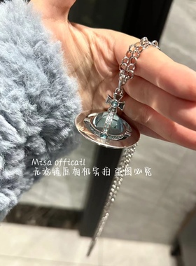 超冰透！Misa officail｜冰川蓝立体土星orb锁骨链毛衣链小众叠戴