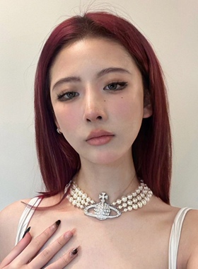 网红三层珍珠土星项链虞书欣同款