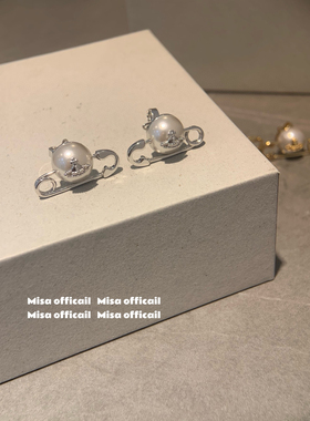 Misa officail-立体珍珠土星回形针耳钉复古女小众高级感气质耳饰
