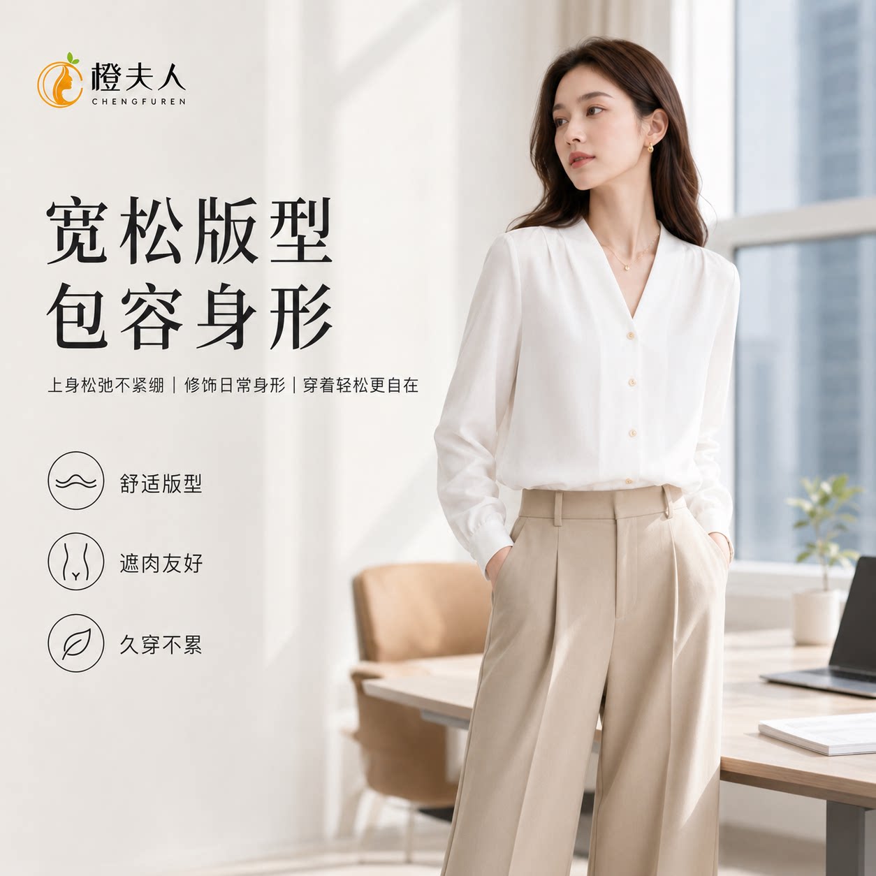 职场面试通勤白衬衫缎面垂顺得体