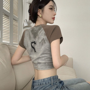 y2k甜辣短款上衣女修身显瘦夏季设计感小众爵士舞高腰jazz短袖t恤