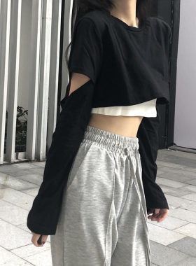 辣妹女孩短款肚脐上衣爵士风格