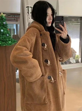 羊羔毛加绒加厚连帽棉衣