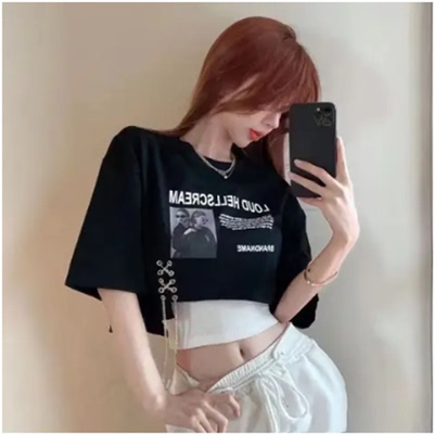 辣妹叠穿短款露脐短袖T恤辣妹