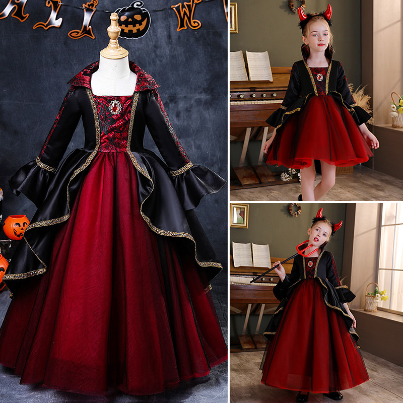 万圣节儿童服装小女巫公主裙恶魔舞会演出服cos服女童吸血鬼礼服