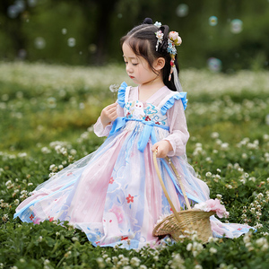 汉服女童秋款2023年新款小女孩中国风古风超仙连衣裙儿童唐装襦裙