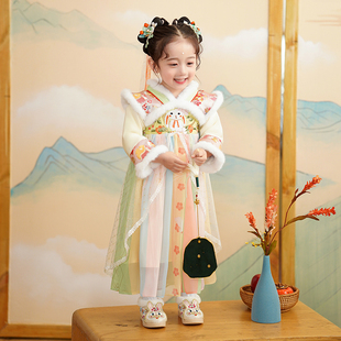 襦裙新款 连衣裙儿童唐装 冬 加绒小女孩中国风超仙古装 汉服女童春款