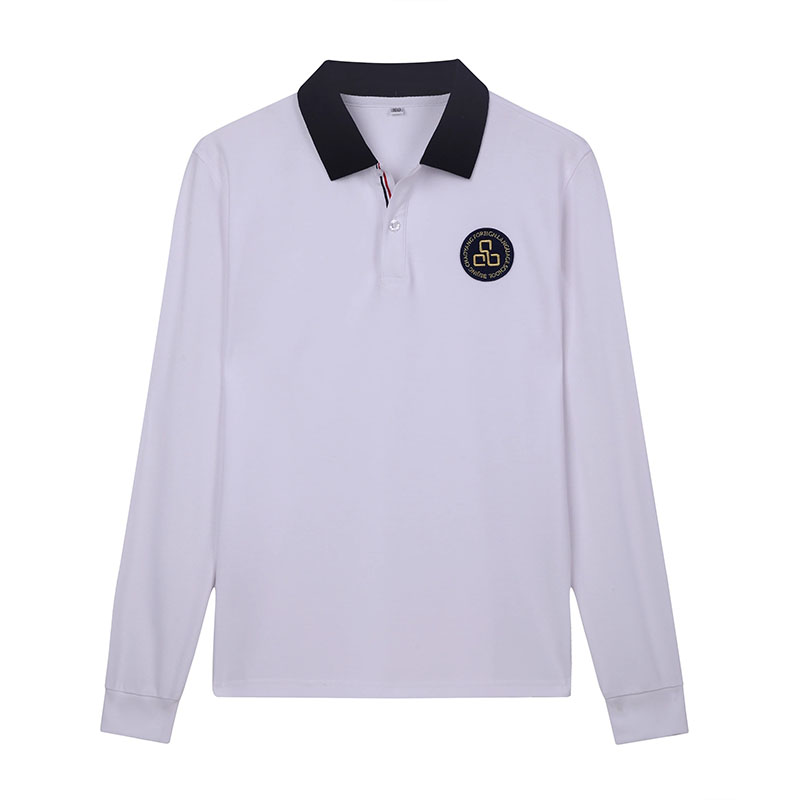 春秋夏季北京朝阳外国语学院新款白色长袖短袖前门加彩条校服班服