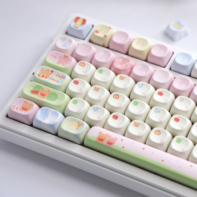 moa键帽小熊的夏天 机械键盘键帽类moa粉蓝绿色手绘卡通键帽