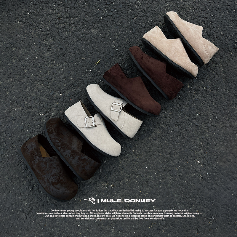 卡其勃肯鞋女秋冬外穿通勤厚底穆勒鞋两穿慵懒包头半拖鞋一脚蹬鞋