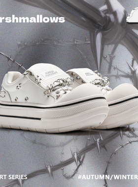 浣熊棉花糖白色厚底鞋女秋季小众原创亚文化休闲唇钉鞋增高大头鞋