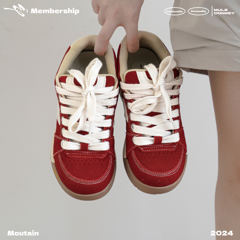 小众原创设计红色厚底面包鞋