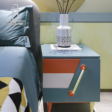 简约现代轻奢床头柜实木网红高端蓝色烤漆卧室可爱免安装床边柜