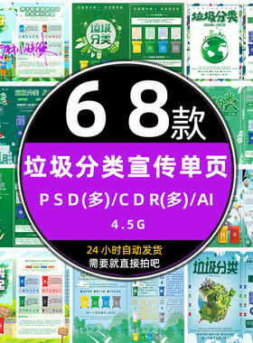 绿色环保投放指南垃圾分类科普知识宣传单页psd设计ai模版cdr素材