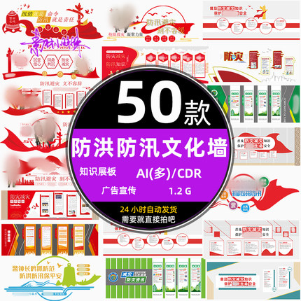 红色社区校园防汛防洪减灾知识背景墙文化墙ai设计模版cdr素材