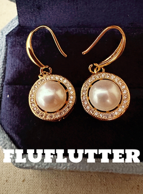 Fluflutter｜馥芙特新款小众高跟鞋媲美澳白镶钻白色珍珠耳钉耳钩