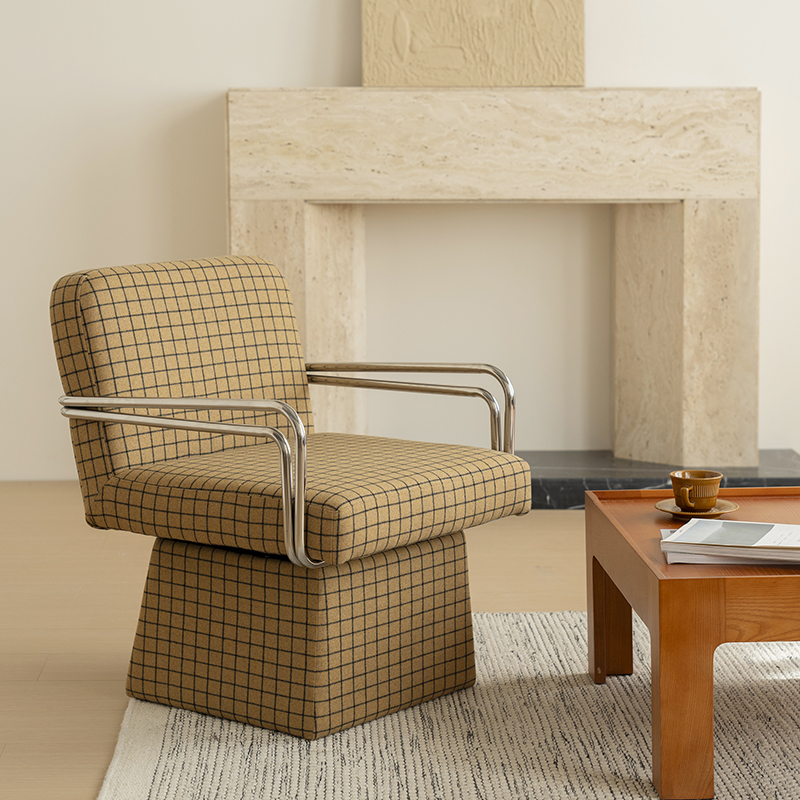 美之趣可旋转沙发椅客厅阳台休闲懒人沙发椅现代简约奶茶色格子