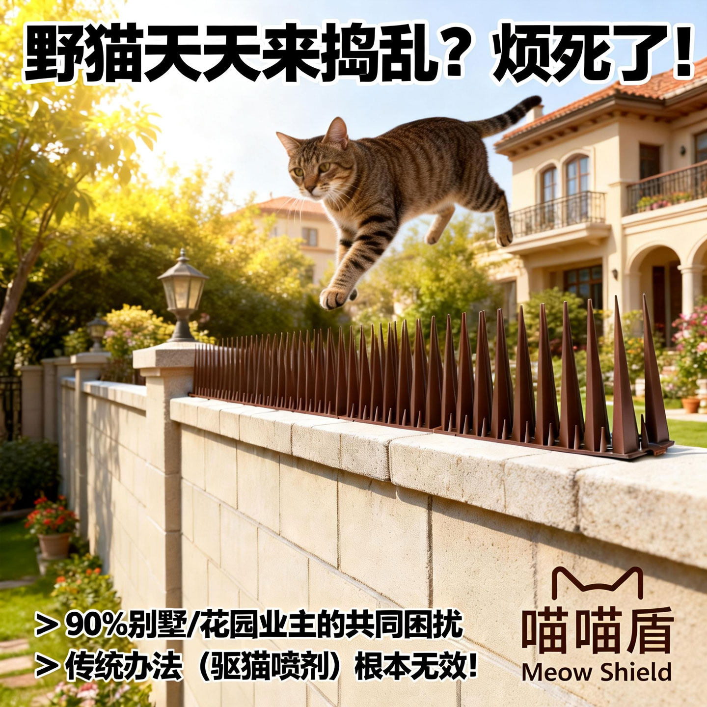 喵喵盾10CM高刺塑料防爬神器防猫上床抓沙发驱野猫隔离垫防猫刺垫